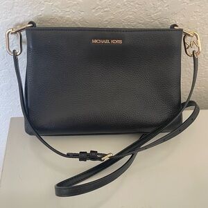 Michael Kors Black Leather Crossbody Bag with Gold Hardware